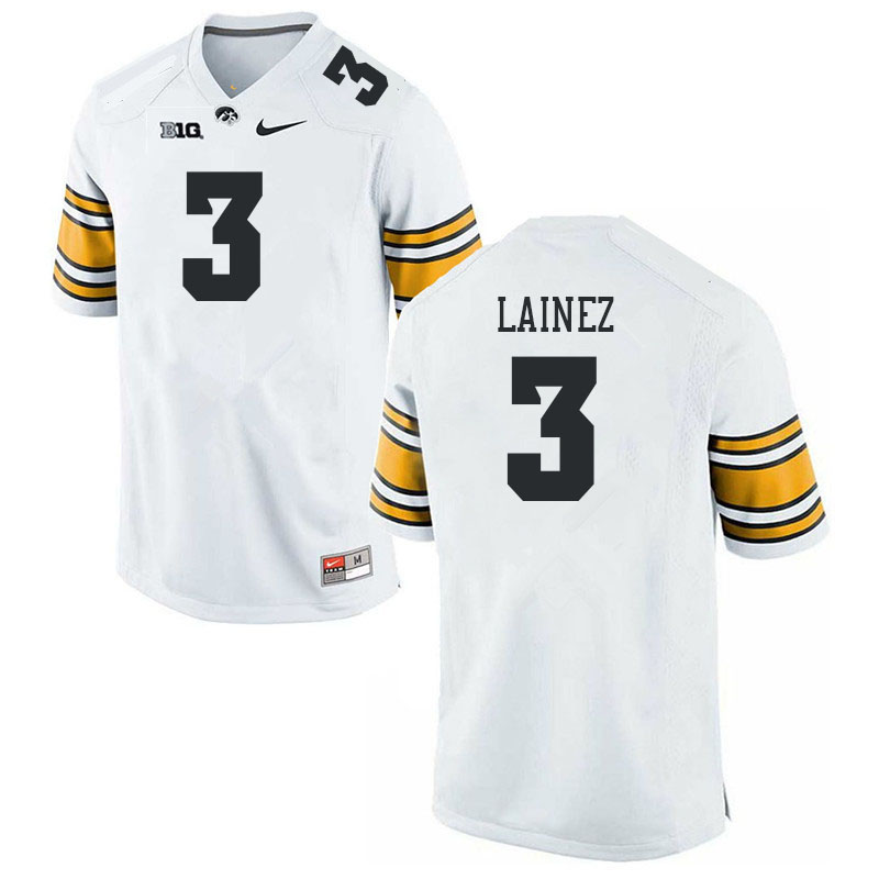 Men #3 Marco Lainez Iowa Hawkeyes College Football Jerseys Stitched Sale-White - Click Image to Close